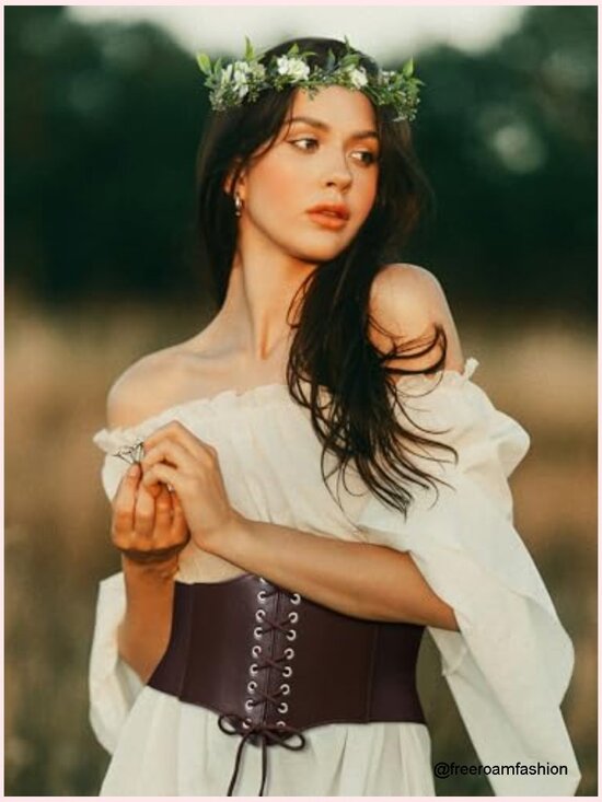 Renaissance Lace-up Pirate Corset Belt with Headpiece, Medieval Underbust Waist main image 6